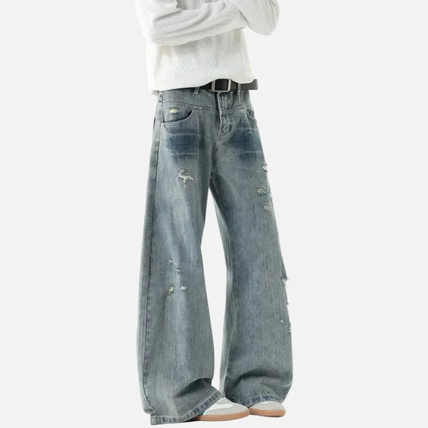 Bamboo Striped Faded Bell Leg Denim alternatif görünüm