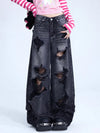 High-Rise Torn Hole Relaxed Denim