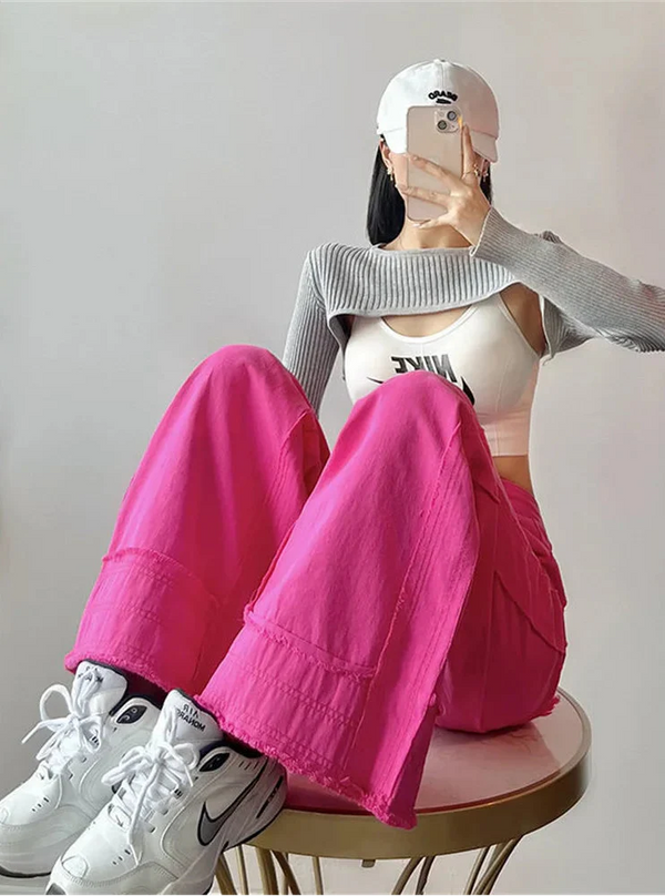Pink 2000s High-Rise Bell Leg Denim alternatif görünüm