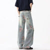 Classic Peony Flower Woven Pattern Torn Denim