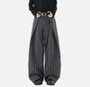 Wool Stripe Pleat Wide-Leg