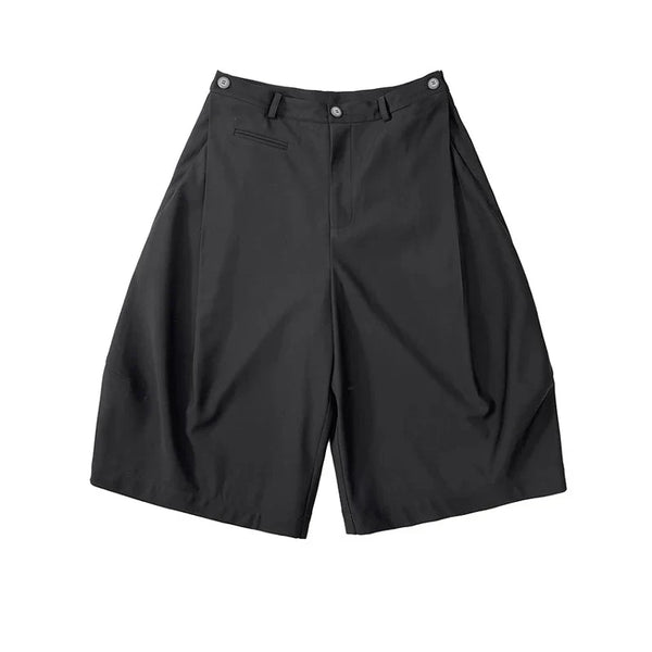 Black Soft Knee-Length Wide Leg Denim Shorts