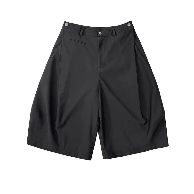 Black Soft Knee-Length Wide Leg Denim Shorts