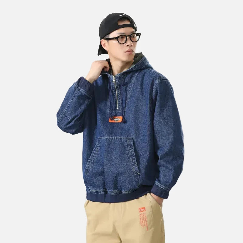 Metro Casual Relaxed Half-Zip Denim Sweatshirt