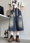 Comfortable Elastic Drawstring Waist Denim Shorts