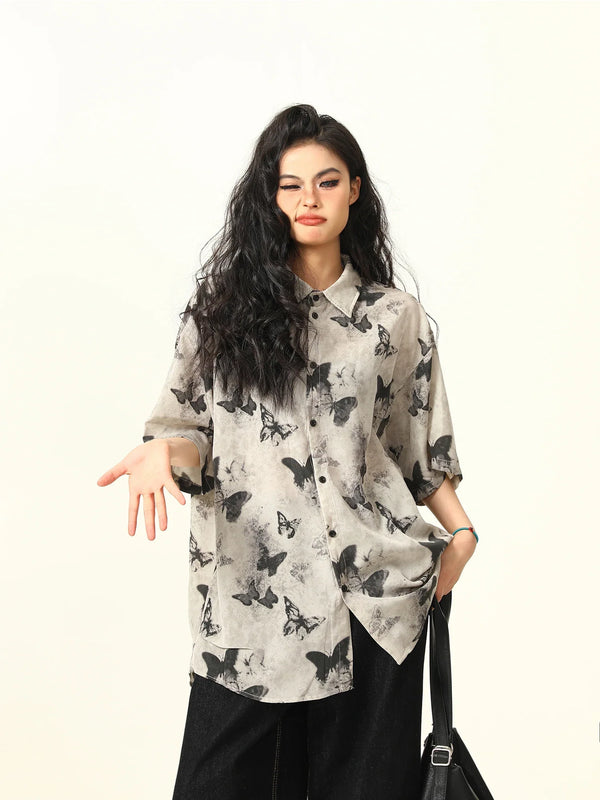 Butterfly Wing Print Womens Casual Top