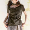 Aged Mosaic Raw-Edge Aesthetics Halter T-Shirt