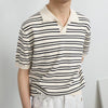 Men's Easy-Wear Prestige Knitted Bar-Print Collar-Knit T-Shirt
