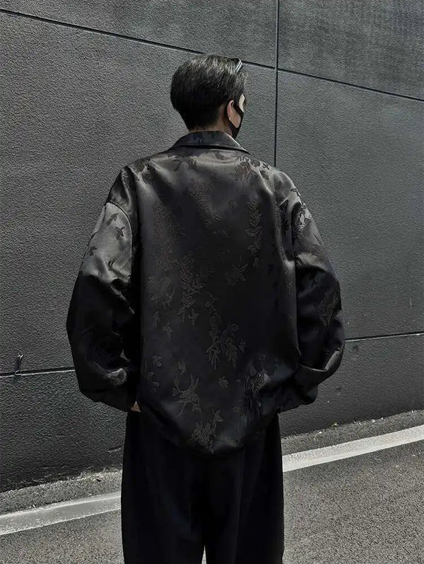 Jacquard Weave Solid Lapel Pocket Shirt alternatif görünüm