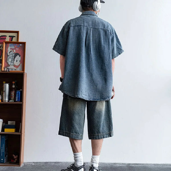 Faded Era Wide Leg Denim Shorts alternatif görünüm