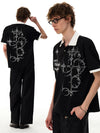 Polished Color Contrast Splicing Illustrated Collar-Knit T-Shirt