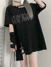 New-Millennium Black Dirty-Art Letter Print T-Shirt