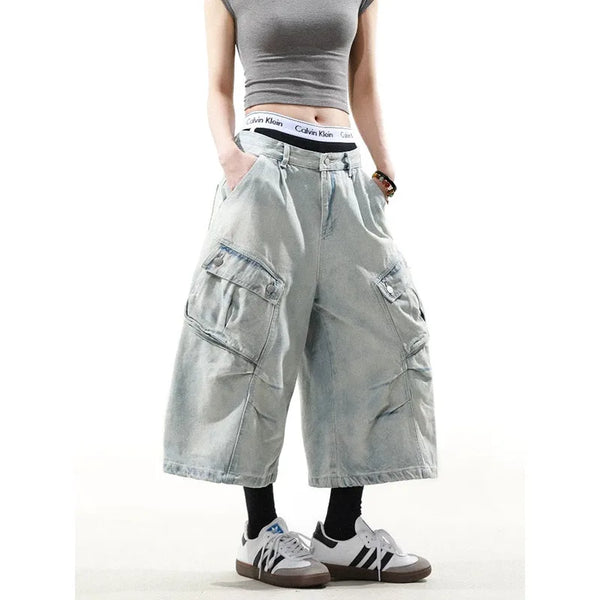 Metro Sleek Heritage High-Rise Blue Relaxed Denim Shorts