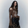 Raw-Edge Aesthetics Knitted Off Shoulder T-Shirt