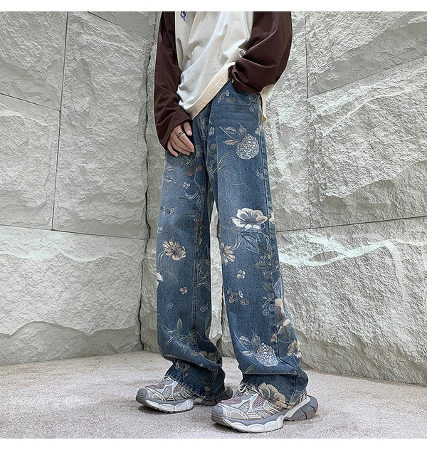 Sleek Modern Botanical Printed Easy Cut Denim alternatif görünüm
