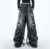 Mosaic Irregular Strap Bell Leg Relaxed Denim