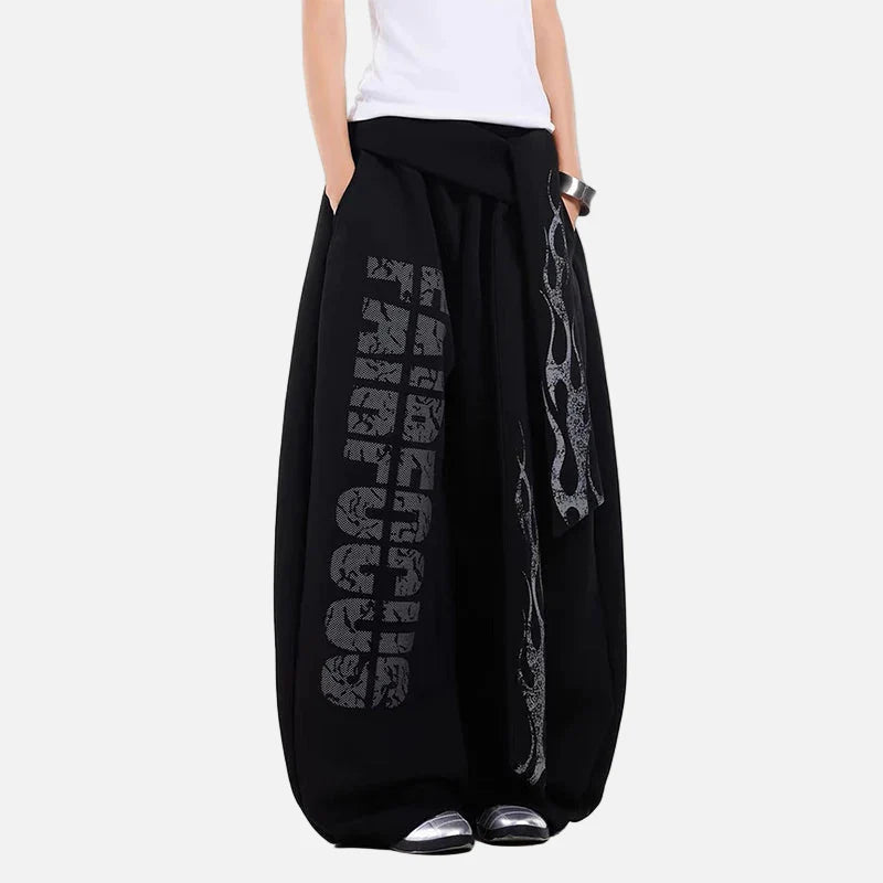 Wide Leg Kore Baskılı Jogger, önden görünüm — Navra Wear