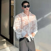 Sheer Panel Print Mens Long Shirt