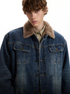 Heavy-Duty Brushed Fur Collar Denim Jacket