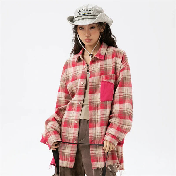 Reversible Plaid Long Sleeve Top