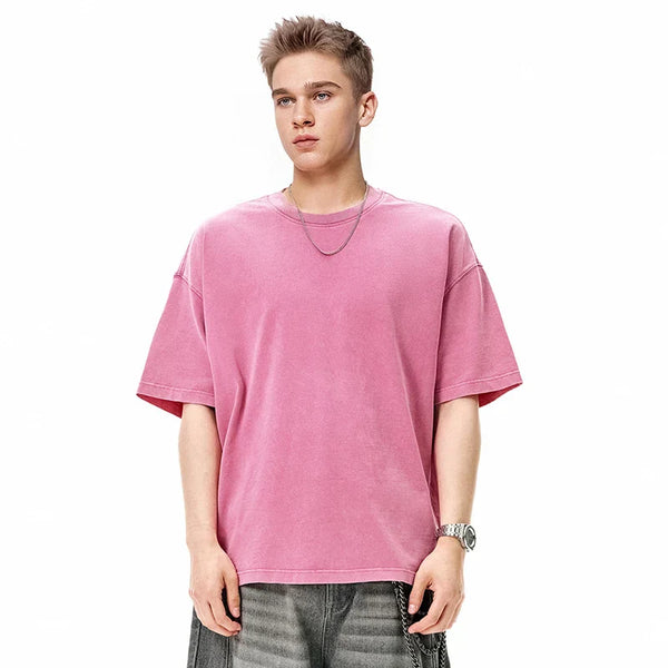 Crew Neck Block-Color Color Drop-Shoulder T-Shirt alternatif görünüm