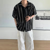 Open Mesh Stripe Essential Woven Top