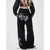 Y2K Wide Leg Örümcek Baskılı Jogger, yan görünüm — Navra Wear