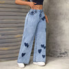 2000s Heart Print Mid-Waisted Relaxed Denim