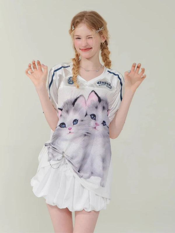 Funny Pawed Print Football Jersey T-Shirt