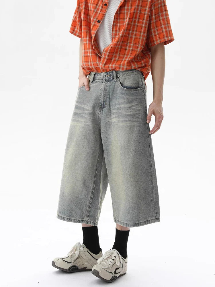 Effortless Versatile Cropped Wide Leg Denim Shorts