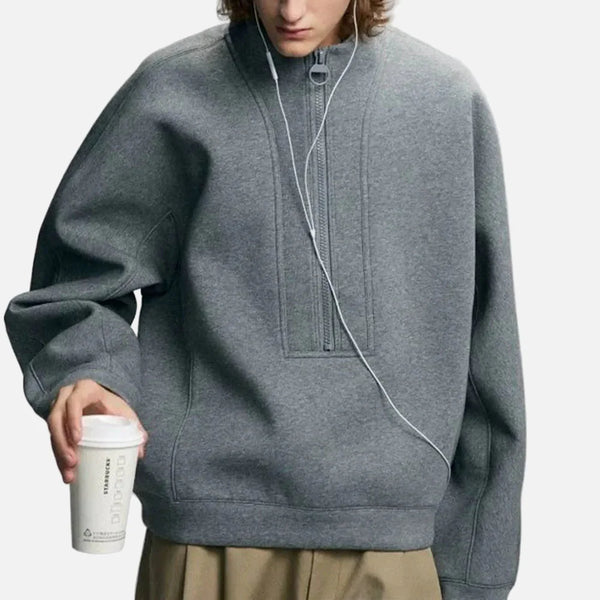 Solid Half-Zip Long Sleeve Top alternatif görünüm
