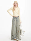 Sleek Heritage Western Puppy Stitched Wide Denim