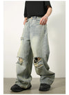 Yırtık Detaylı Baggy Jean Pantolon, yakın çekim — Navra Wear