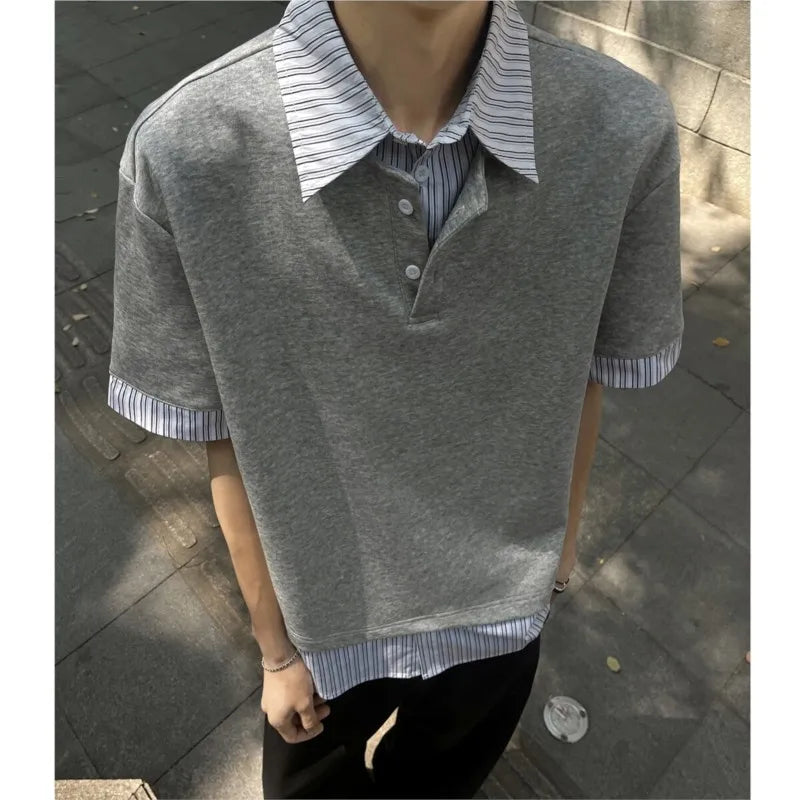 Men's Block-Style Slim Fit Multi-Stripe Placket-Neck T-Shirt