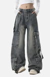Women Gray High-Rise Bell Leg Blue Relaxed Denim