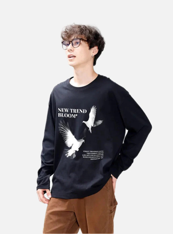 Dove Pattern All-American Style Long Sleeve T-Shirt