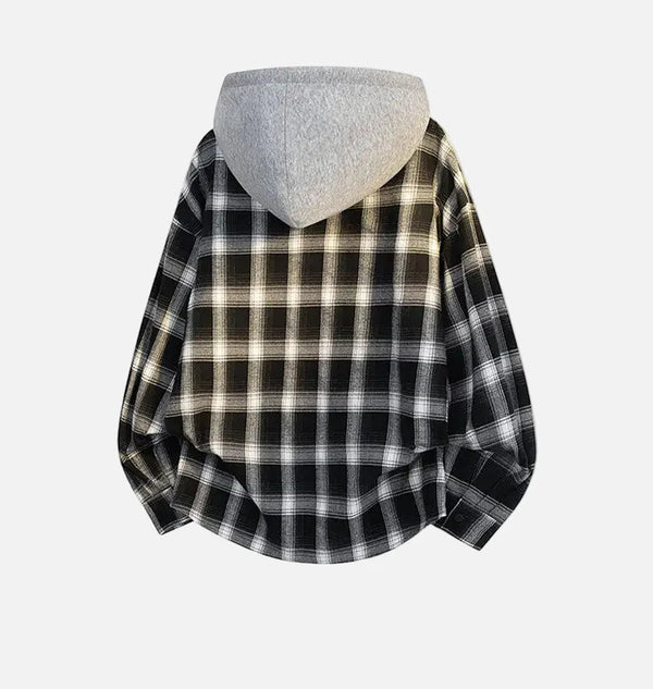 Designer Hood Plaid Oversize Long Top alternatif görünüm
