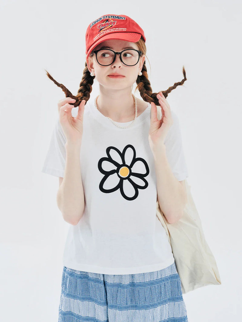 Fresh-Wave Sharp-Cut Floral Print White T-Shirt