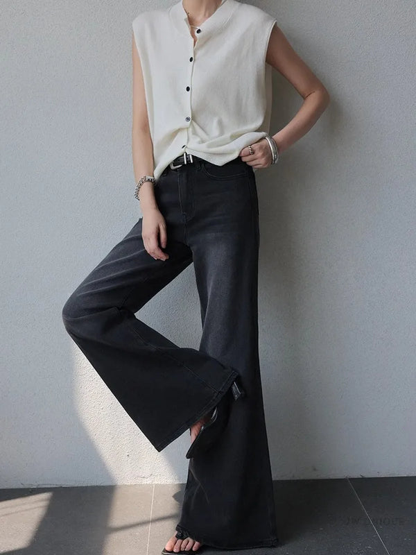 Women Chic Bell Black Bell Leg Denim alternatif görünüm