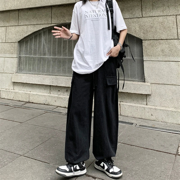 Comfortable Solid Wide Leg Street Pants alternatif görünüm