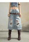 Vintage Yırtık Detaylı Wide Leg Jean Şort, kombin görünüm — Navra Wear