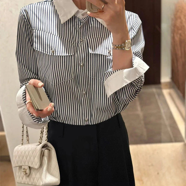 Spring Stripe Casual Chic Long Blouse alternatif görünüm