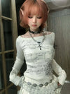 Digital-Age Lace Patch Slim Fit T-Shirt