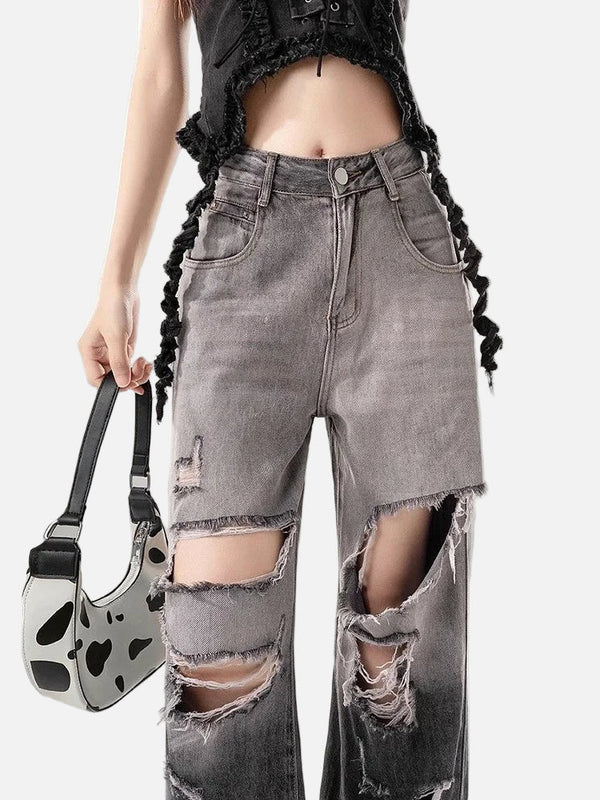 Fashionable Torn High-Rise Ombre Denim alternatif görünüm