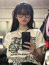 Classic-Wash Cute Rabbit Print Laid-Back T-Shirt