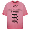 Current Raw-Edge Hip Hop Visual Imprinted Stone-Rinsed T-Shirt