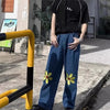 Easy Blue Flower Daisy Bell Leg Denim
