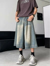 Western Men Style Heritage Seoul Style Wide Leg Denim Shorts