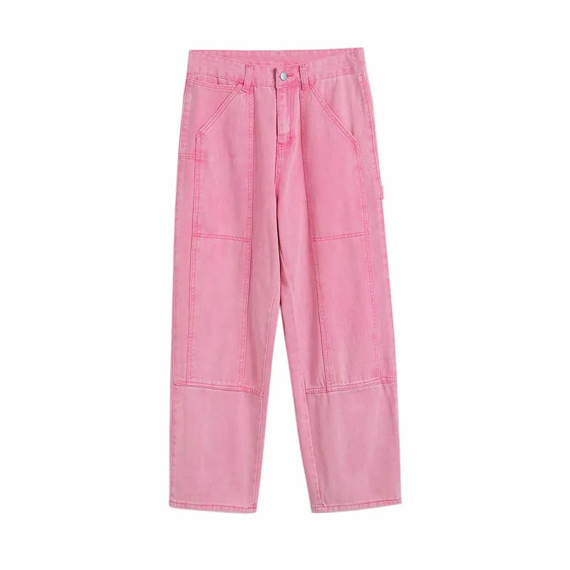 Wardrobe Staple Elegant Pink Relaxed Utility Denim