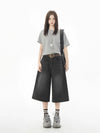 Women Casual Sleek Black Wide Leg Denim Shorts